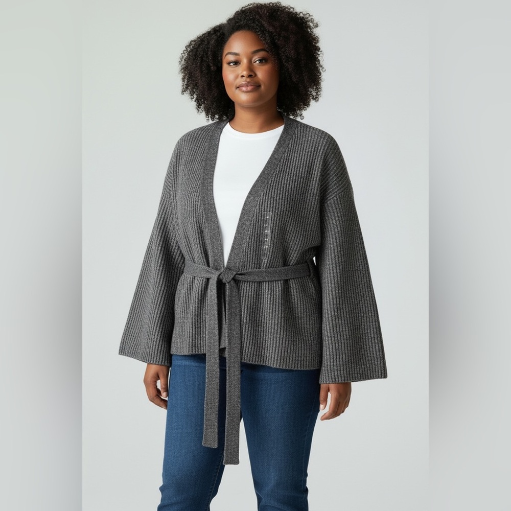 GUESS Charcoal Ribbed Cardigan NWT’S SZ:US SM